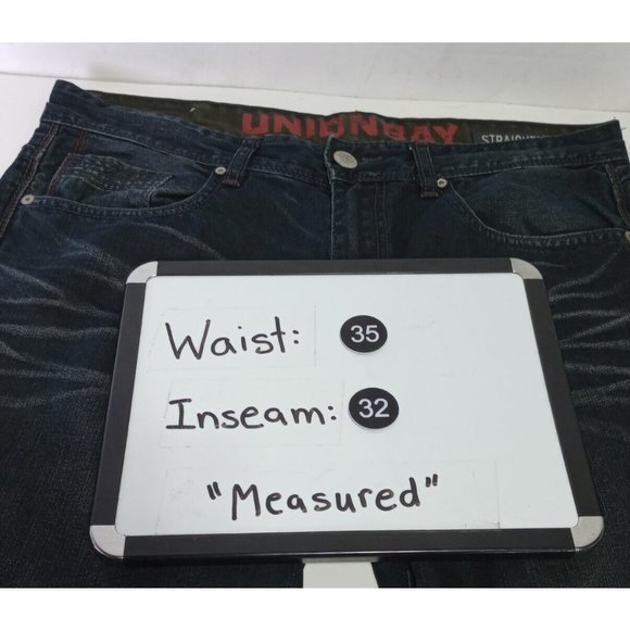Union Bay Men's Jeans Size 32x30 Blue Denim Straight Leg Dark Wash Cotton 35x32 - Picture 3 of 7